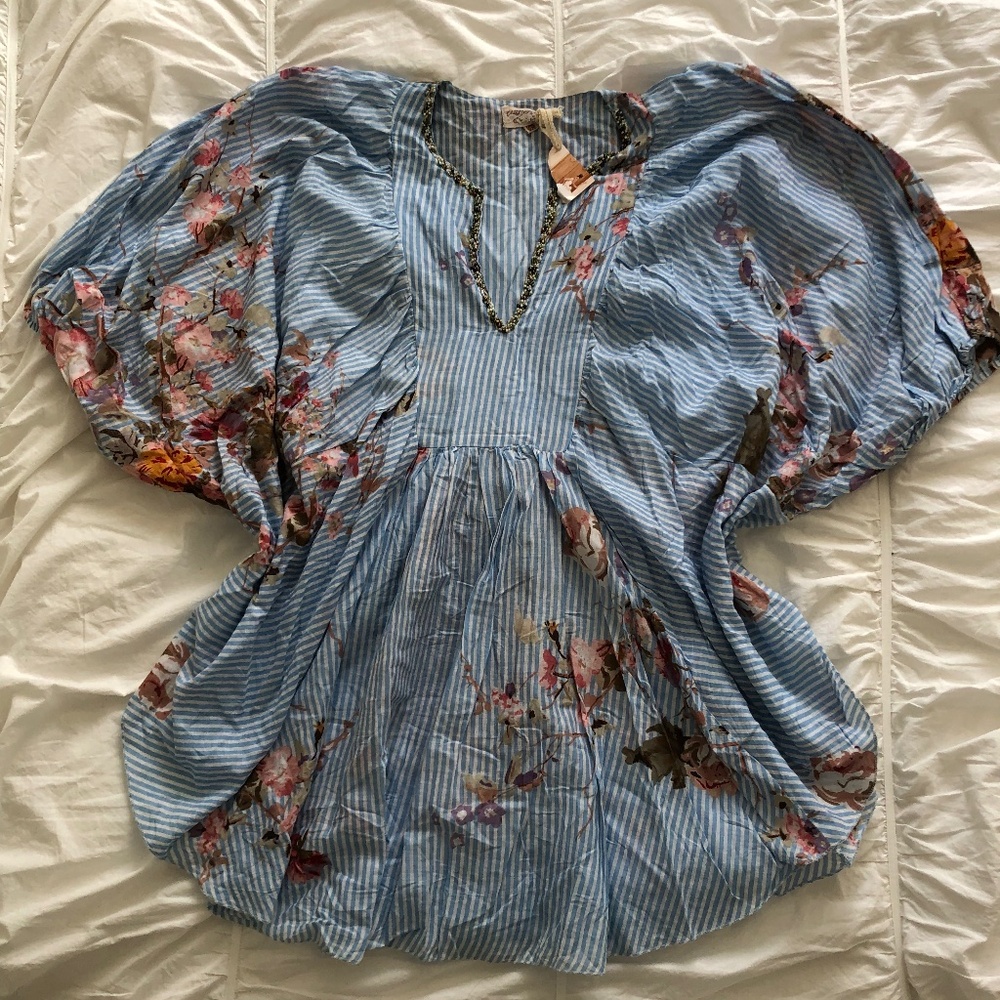 Antica Sartoria Striped Floral Flowy Dress